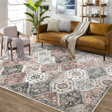 Garvee Washable Moroccan Area Rug 5x7 - Soft Faux Wool, Non-Slip, Ultra-Thin, Machine Washable, Pet-Friendly - Living Room, Bedroom, Office - Pink/Gray