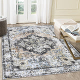 Garvee Machine Washable 9x12 Area Rug for Living Room Bedroom Farmhouse Home/Office Decor Carpet Vintage Boho Style Ultra-Soft with Non-Slip Backing, Grey/Tan - Orange