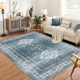 Garvee Large Washable Area Rug 5x7 Moroccan Ultra-Thin Foldable Non-Slip Soft Indoor Carpet Blue - Blue