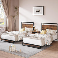 Garvee 6 Inch Twin Bed Frame with Headboard and Footboard, Heavy Duty Slats Support with Under Bed Storage, Non-Slip, Easy Assembly, Rustic Brown