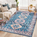 Garvee Machine Washable Rug Navy Blue 8x10 Area Rugs for Living Room Bedroom Large Indoor Carpet Oriental Area Rug Oriental Rug Boho Distressed Area Rug for Bedroom Kitchen Home Office - Navy Blue