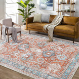 Garvee Boho Washable Rugs 5x7 Rug for Living Room Oriental Vintage Rug Non Slip Large Area Rug for Bedroom Soft Faux Wool Stain Resistant Carpet for Office Nursery Dining Room 5'x7' Terracotta - Orange