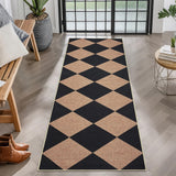 Garvee Easy Jute Rugs 2x8 Checkered Kitchen Runner Rugs Non Skid Washable Stain Resistant Indoor Outdoor Rugs Black Tan Farmhouse Style - Brown-Checkerboard-2