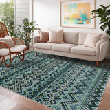 Garvee Living Room Rug 10x13 Washable Bohemian Throw Rug Non-Slip Stain Resistant Blue/Green - Blue/Green