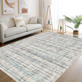 Garvee 6x9 Rug Washable Rugs for Living Room Modern Printed Area Rug for Bedroom Contemporary Distressed Office Rug Low Pile Neutral Soft Nursery Rug Non Slip Farmhouse Floor Cover - Gray & Blue