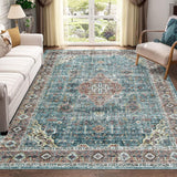 Garvee Area Rug 4x6 Rug Vintage Floral Print Bedroom Rug Traditional Living Room Floor Cover Non Slip Non Shedding Kitchen Mat Soft Thin Accent Rug for Dining Room Dorm Office, Green - Green