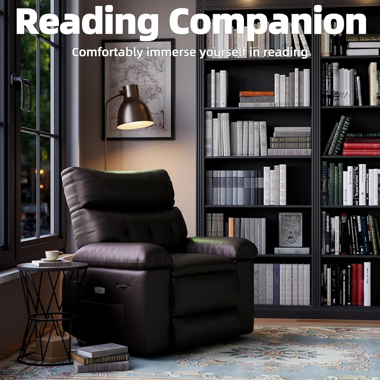 Garvee Extra Wide Comfort Recliner Chair for Adults - Oversized Manual PU Faux Leather Sofa - Overstuffed Arms & Back, Side Pocket, Comfortable Reclining - Living Room, Bedroom - Coffee