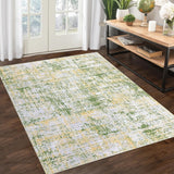 Garvee Abstract Washable Area Rug 8x10 Non Slip Living Room Rug Modern Carpet Stain Resistant Rug Low Pile Colorful Rug Contemporary Accent Floor Carpet for Bedroom Laundry Room, Green Multi - Yellow Green