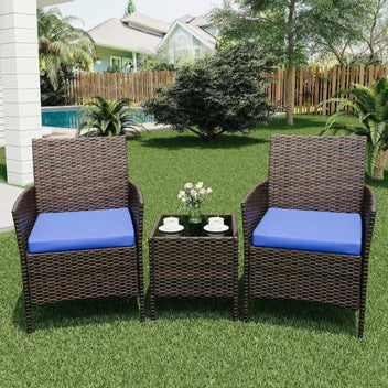 Garvee Patio Porch Furniture Sets 3 Pieces PE Rattan Wicker Chairs with Table Outdoor Garden Furniture Sets