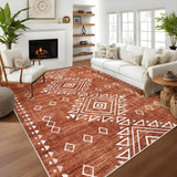 Garvee Large Washable Area Rug 8x10 Modern Distressed Geometric Rug Soft Non Slip Floor Carpet, Low Pile Non Shedding Rug, Indoor Stain Resistant Rig for Bedroom, Living Room, Brick - Brick Red
