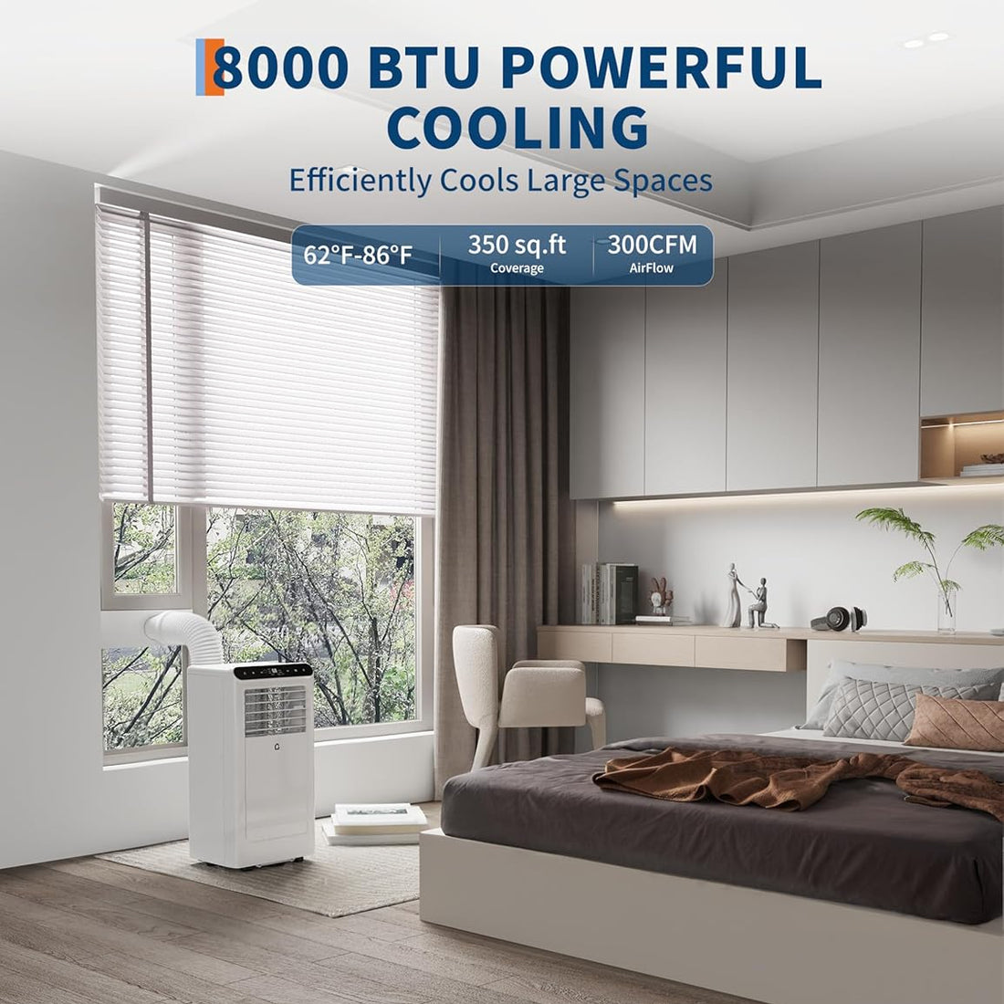 Garvee 8000 BTU Portable Air Conditioners Cool Up to 350 Sq.Ft,3 IN 1 Portable Ac Unit with Remote Control/LED Display/24Hrs Timer/Window Installation Kit & Low Noise for Home/Hotel/Office - White Top