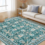 Garvee 4x6 Area Rug Vintage Printed Soft Non Slip Low Pile Carpet for Living Room Kitchen Bedroom Green - Green