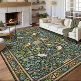 Garvee Green Washable Rug 10x13 Area Rug Non Slip Low Pile Soft Stain Resistant Carpet for Bedroom Living Room Dining Room - Green