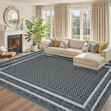 Garvee Bedroom Decorative Accessory Contemporary Low Pile Printed Area Rug for Living Room Modern Soft Thin Washable Non Slip Foldable Carpet 10x13ft Grey - Dark Gray