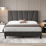 Garvee Full Size Bed Frame with Adjustable Headboard, Linen Upholstered, Strong Wooden Slats, No Box Spring Needed, Easy Assembly, Gray - Dark Gray