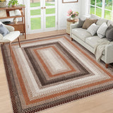 Garvee Bordered Brown/Rust 9x12 Braided Rug Washable Living Room Area Rug Modern Braid Printed Large Bedroom Rug Non Slip Dining Room Rug with Rubber Backing Farmhouse Accent Carpet for Home Decor Office - Brown/Rust