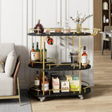 Garvee Gold Bar Carts With 4-Tiers Storage Shelves, Mobile Bar Serving Cart On Wheels With Wine Rack And Glass Holder For Kitchen, Dining Room, Living Room - Gold & Black - Gold+Black
