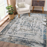 Garvee Large Area Rug, 10x13 Contemporary Abstract Gradient Geometric Carpet with Non Slip Rubber Backing for Under Dining Table Nursery Home Office Bedroom Blue/Brown - Blue