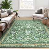 Garvee Persian Grass Green 5x7 Washable Rugs for Living Room Boho Vintage Rug Non Slip Throw Rugs Distressed Large Bedroom Rugs Low Pile Non Shedding Stain Resistant Carpet for Dining Room Nursery - Grass Green