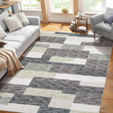 Garvee Washable Area Rugs 10x13 Large Modern Geometric Living Room Rugs, Stain-Resistant Low Pile Throw Rug, Non-Slip Contemporary Accent Rug for Kitchen, Office, Grey Green - Gray Green