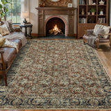 Garvee Large Living Room Area Rug 8x10 - Machine Washable Vintage Boho Distressed Rug Non-Shedding Low Pile Oriental Stain Resistant Carpet Red - Red