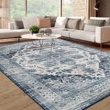 Garvee Washable 10x13 Area Rug Boho Vintage Medallion Pattern Non Slip Low Pile Stain Resistant Blue - Blue