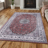 Garvee Area Rug for Living Room Indoor Machine Washable Rug Boho Area Rug Vintage Area Rug Stain Resistant Low-Pile Non-Slip Distressed Rug for Bedroom Kitchen, 3' x 5' Red - Red