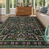 Garvee Washable Area Rug 8x10 Boho Floral Soft Low Pile Carpet for Living Room Bedroom Dining Room Nursery Hallway Green - Green