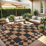 Garvee 8x10 Checkered Area Rug Easy Jute Washable Non-Slip Indoor Outdoor Carpet for Patio Living Room, Black & Brown - Black & Brown