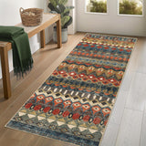 Garvee Boho Multicolor 2x6 Runner Rugs, Washable Distressed Geometric Printed Hallway Rug, Non-Slip Low Pile Area Rugs, Foldable Non-Shedding Carpet Runner for Kitchen, Laundry, Entryway - Multicolor
