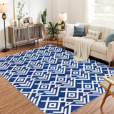 Garvee Washable Modern Area Rug, 5x7 Soft Moroccan Geometric Rugs for Living Room, Ultra-Thin Low Pile Large Carpet for Bedroom, Stain Resistant Non Slip Indoor Floor Mat for Dining Room, Blue - Blue