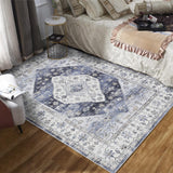 Garvee Area Rug 6x9 Soft Washable Rugs for Living Room Non-Slip Low Pile Indoor Carpet Vintage Rug Non-Shedding Foldable Thin Rug Boho Distressed Aesthetic Carpet for Bedroom Nursery Dorm Blue - Blue