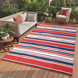 Garvee 10x20 Modern Lines Outdoor Large Rug Waterproof UV-Resistant Multicolor Patio Rug for Camping Picnic Pool Side RV, Red Navy White - Red Navy White