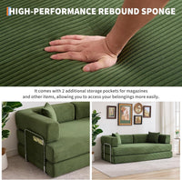 Garvee Convertible Sleeper Sofa Bed, 78.8" Floor Sofa Bed, 5-in-1 Folding Mattress Couch Loveseat with Fixed-Shape Frame, Pillow, Corduroy Fabric for Living Room Bedroom Lounge, Green