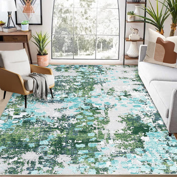 Garvee Runner Rugs 2x6 Green Hallway Rug Washable Rug Modern Living Room Rug Abstract Bedroom Carpet Colorful Rug Laundry Rug Low Pile Contemeprary Area Rugs Non Slip Floor Cover