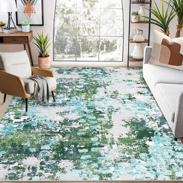 Garvee Runner Rugs 2x6 Green Hallway Rug Washable Rug Modern Living Room Rug Abstract Bedroom Carpet Colorful Rug Laundry Rug Low Pile Contemeprary Area Rugs Non Slip Floor Cover