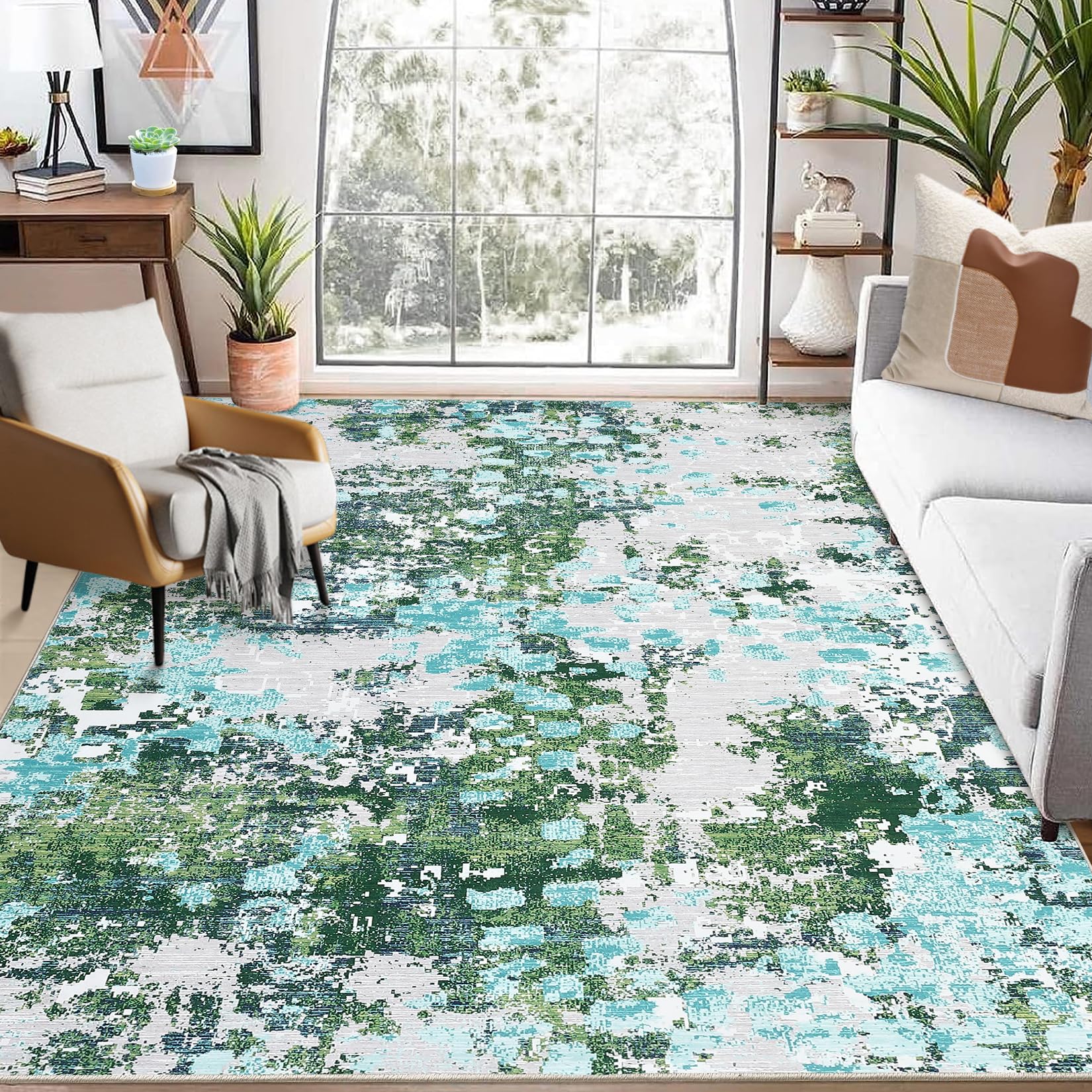 Garvee Runner Rugs 2x6 Green Hallway Rug Washable Rug Modern Living Room Rug Abstract Bedroom Carpet Colorful Rug Laundry Rug Low Pile Contemeprary Area Rugs Non Slip Floor Cover