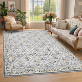 Garvee Grey Modern Foldable Area Rugs Vintage Striped Washable Low Pile Carpet Indoor Living Room Bedroom 9x12ft - Gray