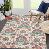 Garvee Area Rug 5x7 Washable Rug Vintage Paisley Print Rug Indoor Soft Low Pile Thin Rug Retro Distressed Accent Carpet Non Slip Non-Shedding Throw Rugs for Living Room Bedroom Dining Room Multi - Colorful