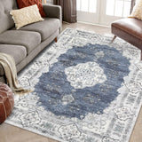 Garvee Washable Area Rug 8x10 Rug for Living Room Abstract Vintage Distressed Geometric Large Rugs for Bedroom Non Slip Floor Mats Soft Low Pile Stain Resistant Carpet for Dining Room 8'x10' Blue - Blue