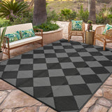 Garvee Outdoor Plastic Straw Rug 8x10 Reversible Waterproof Patio Rug Black/Grey Diamond for Camping, RV, Porch, Balcony, Picnic, Beach - Black & Gray