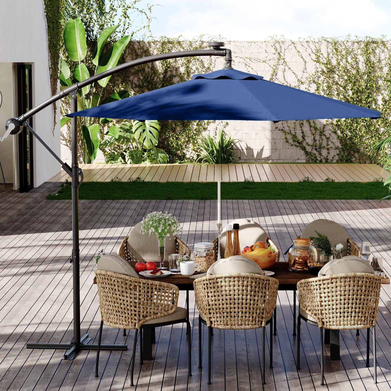 dayva patio umbrellas Garvee 10' Cantilever Umbrella with 360 Rotating Base, UV Protection Offset  Patio Umbrella 8 Ribs Outdoor Sun Shade with Easy Tilt Adjustment for