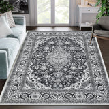 Garvee Oriental Black & Grey 8x10 Vintage Washable Area Rug Non-Slip Medallion Distressed Carpet, Stain-Resistant Indoor Rug for Living Room, Bedroom, Dining Room - Black & Gray