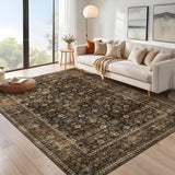 Garvee Washable Rugs 10x13 Large Vintage Rug Non-Slip Soft Throw Rug Low Pile Brown for Living Room Bedroom Dining Room Farmhouse Home Office Nursery - Brown