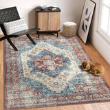 Garvee Bohemian Washable Area Rug 5x7 Oriental Rug Medallion Rugs Vintage Living Room Rug,Large Rug Non-Slip Bohemian Printed Non-Shedding Carpet for Dining Room Dorm,Red 5x7 - Rust Red