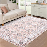 Garvee Oriental Pink 9x12 Vintage Medallion Floral Rug, Washable Stain Resistant Non-Slip Traditional for Living Room Decor - Pink
