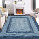 Garvee Bordered Grey Blue 9x12 Washable Area Rug, Modern Braided Print Non-Slip Soft Boho Low Pile Foldable Thin Polyester for Bedroom Dining Room Nursery - Gray Blue