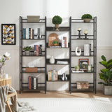 Garvee Triple Wide 5 Tier Bookshelf Rustic Industrial Style Large Open Bookshelves for Home & Office Metal Frame P2 Particle Board Black
