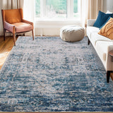 Garvee Washable Area Rug 4x6, Vintage Distressed Ombre Rug for Bedroom Living Room, Low Pile Non-Slip Soft Throw Rug for Dining Room Office Playroom, Blue/Beige Multi - Blue Multi
