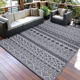 Garvee Outdoor 8x10 Rug Carpet Waterproof Reversible Patio Rug Boho Print Camping Rug Plastic Straw Rug Geometric Rv Mat for Patio Camping Picnic Backyard Deck Balcony Porch Beach, Gray & White - Gray & White